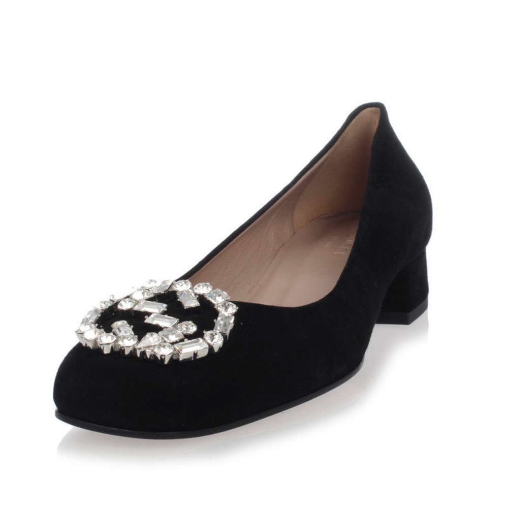 Gucci suede crystal logo shoe